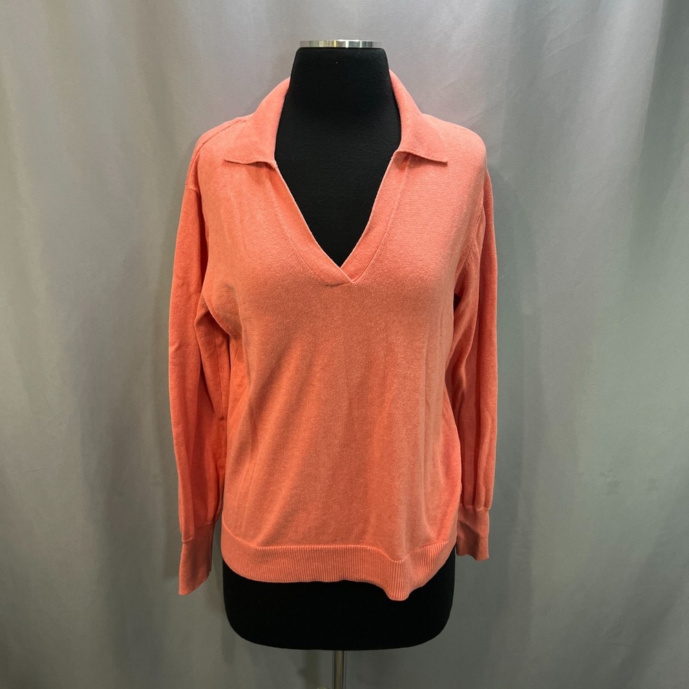 Vince Camuto Pullover Sweater Womens XS Ocean Coral Ribbed Trim Raglan Sleeve